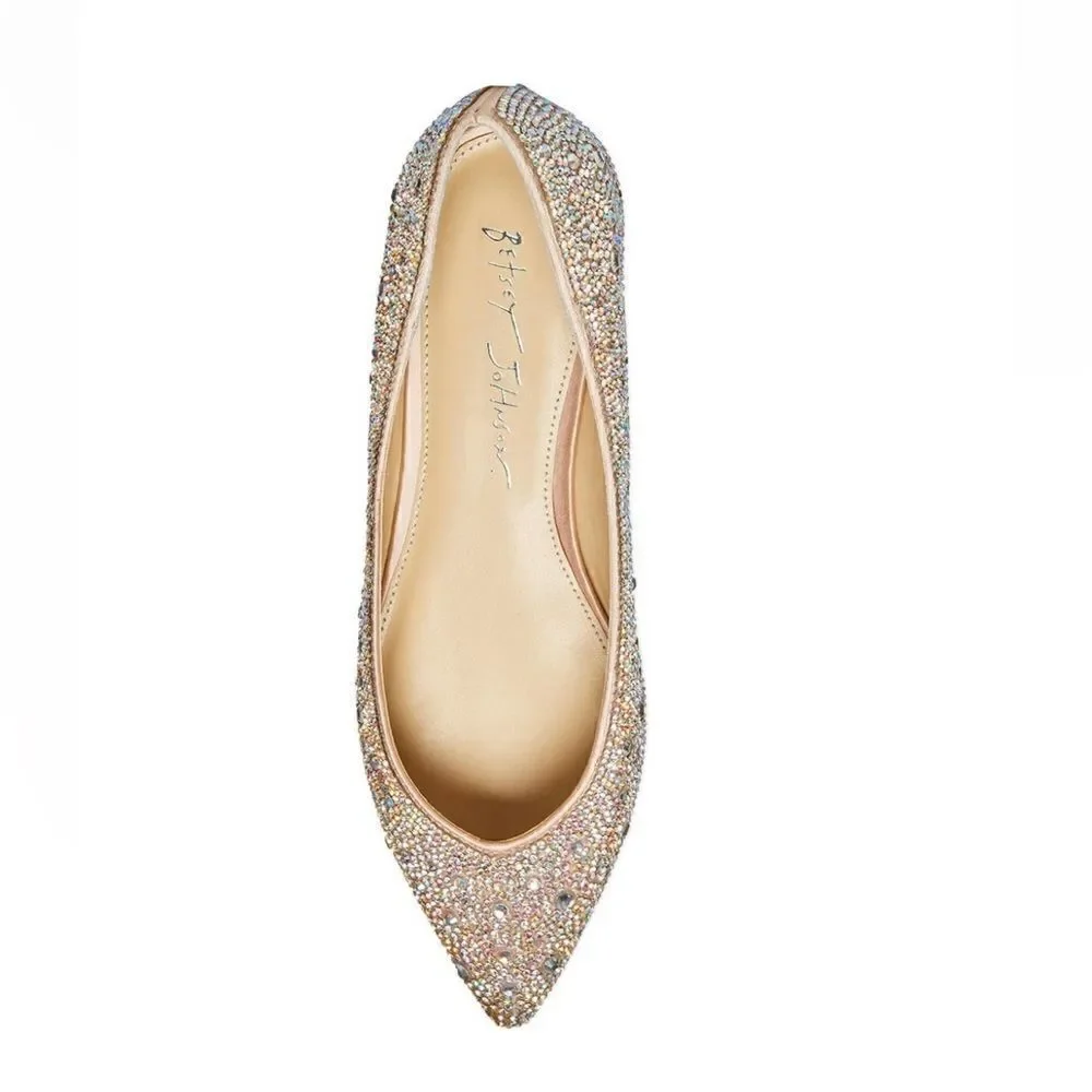 BETSEY JOHNSON Rhinestone Crystal Pavé Pointed Toe Flat, SPARKLE, Size 8.5, NWOT